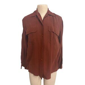 James River Traders Womens 100% Silk Rust Button-Up Shirt With Dual Flap Pockets